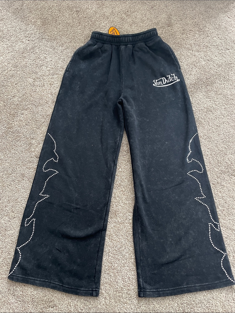 Von Dutch Black Kids Wide-Leg Sweatpants with Studded Side Detail
